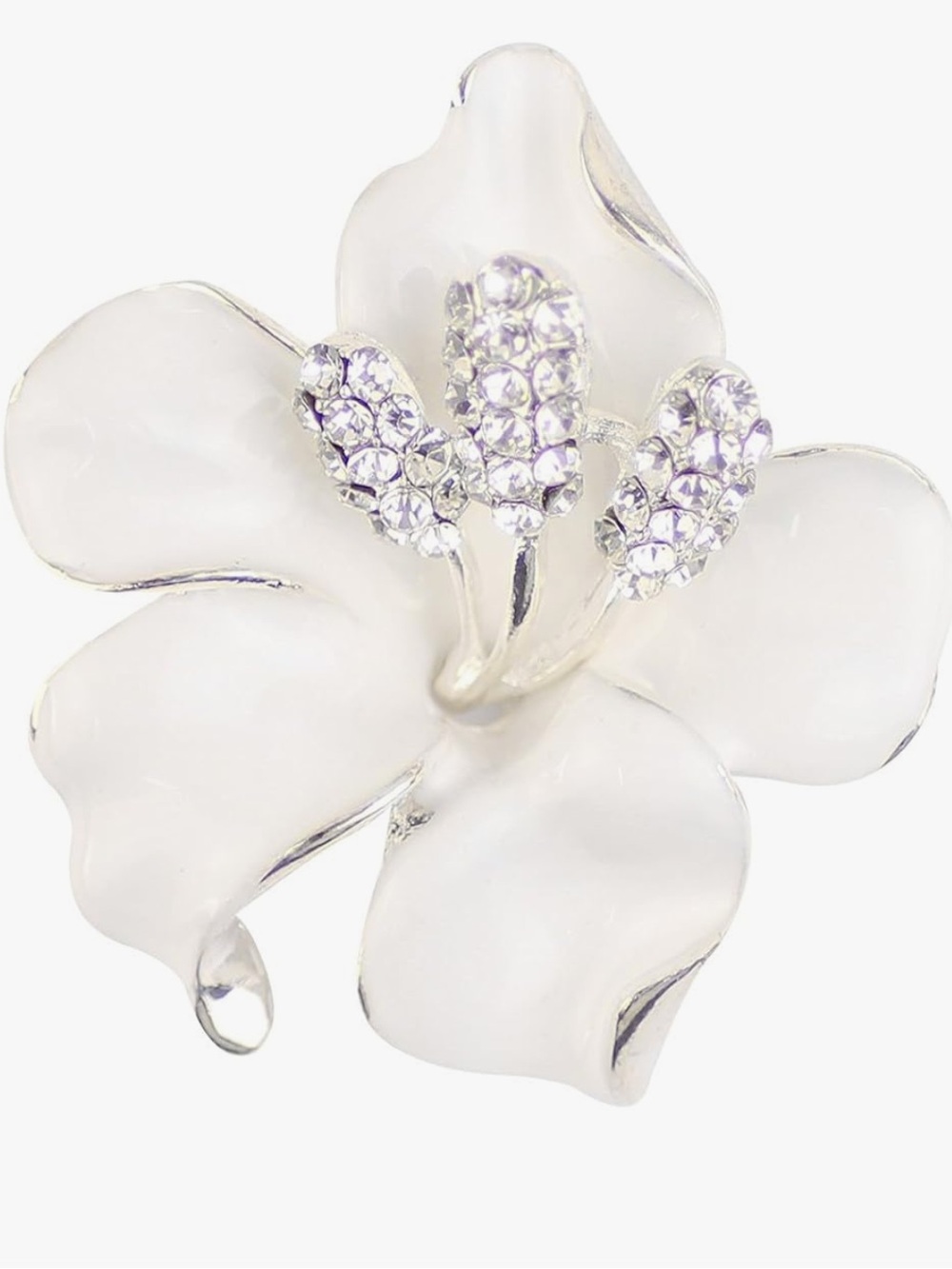 Anthropologie White Enamel Flower Brooch with Clear Crystal Stamens
